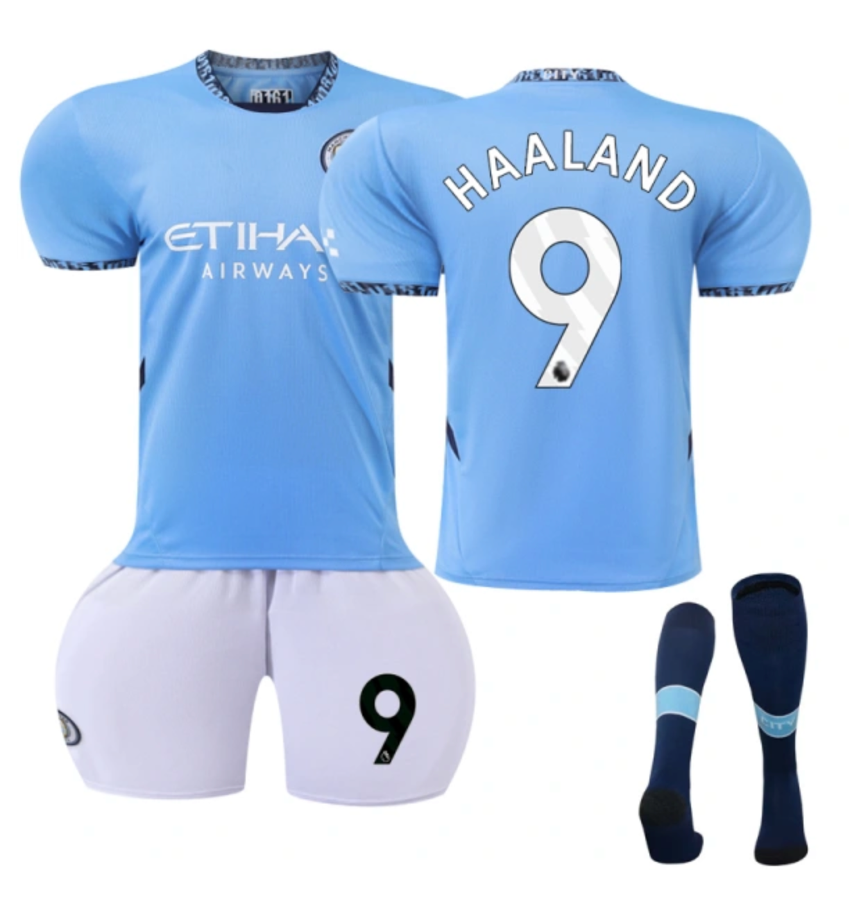 2024-2025 Manchester City Home Kids and Adults Football Kit No. 9 Haaland 2024-2025 Manchester City Home Kids and Adults Football Kit No. 9 Haaland